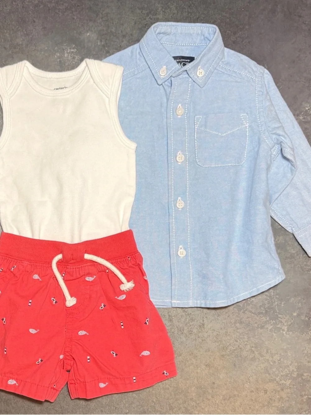 The Children’s Place Shirt | Carter’s Bodysuit + Shorts | 6-9M Outfit | 3PC  Set - Picture 2 of 7